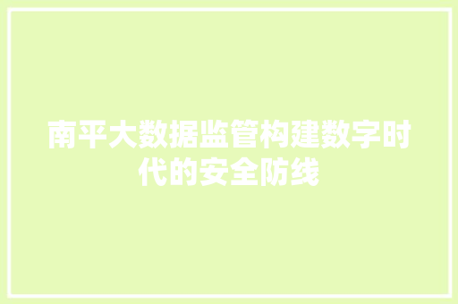 南平大数据监管构建数字时代的安全防线