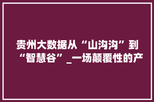 贵州大数据从“山沟沟”到“智慧谷”_一场颠覆性的产业变革