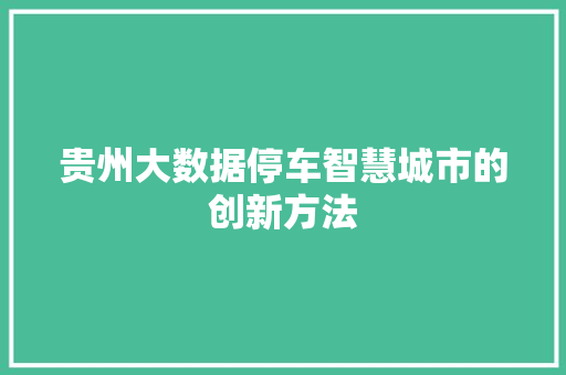 贵州大数据停车智慧城市的创新方法