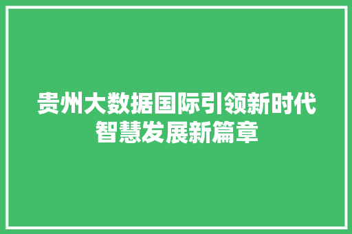 贵州大数据国际引领新时代智慧发展新篇章  第1张