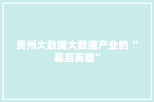 贵州大数据大数据产业的“幕后英雄”  第1张