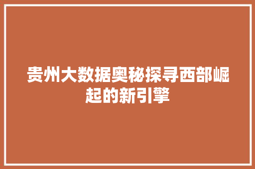 贵州大数据奥秘探寻西部崛起的新引擎  第1张