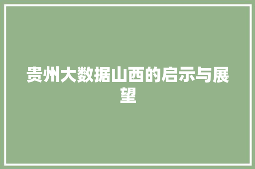 贵州大数据山西的启示与展望  第1张