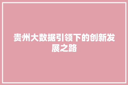 贵州大数据引领下的创新发展之路  第1张