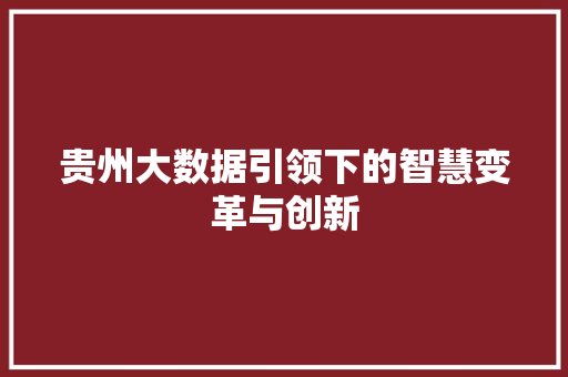 贵州大数据引领下的智慧变革与创新  第1张