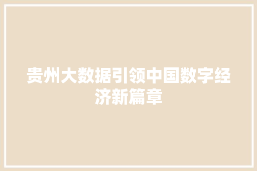 贵州大数据引领中国数字经济新篇章  第1张