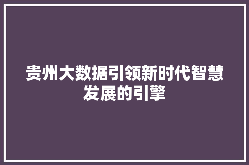 贵州大数据引领新时代智慧发展的引擎  第1张