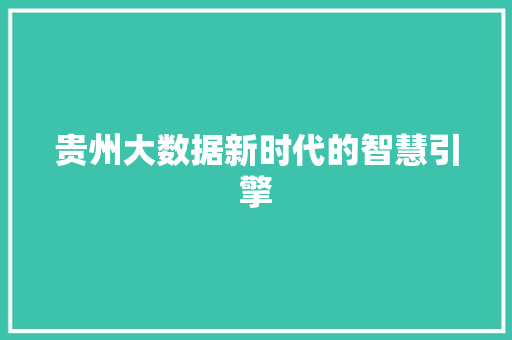 贵州大数据新时代的智慧引擎  第1张