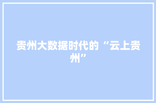 贵州大数据时代的“云上贵州”  第1张