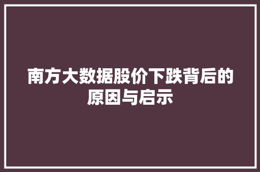 南方大数据股价下跌背后的原因与启示