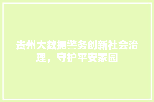 贵州大数据警务创新社会治理，守护平安家园