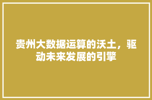 贵州大数据运算的沃土，驱动未来发展的引擎  第1张