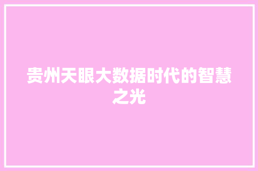 贵州天眼大数据时代的智慧之光