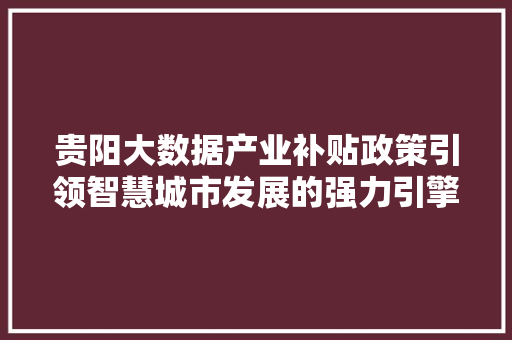 贵阳大数据产业补贴政策引领智慧城市发展的强力引擎  第1张