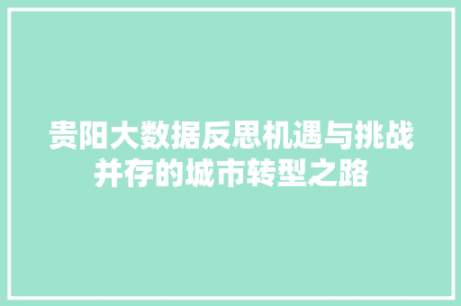 贵阳大数据反思机遇与挑战并存的城市转型之路  第1张