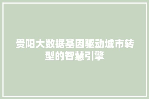 贵阳大数据基因驱动城市转型的智慧引擎  第1张