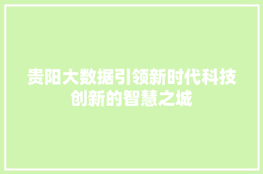 贵阳大数据引领新时代科技创新的智慧之城  第1张