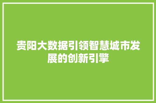 贵阳大数据引领智慧城市发展的创新引擎