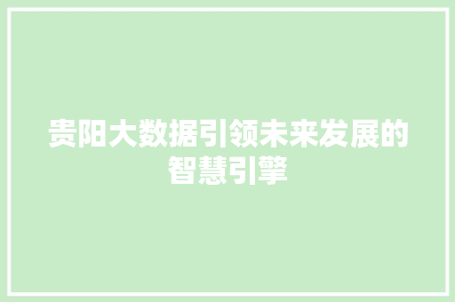贵阳大数据引领未来发展的智慧引擎  第1张