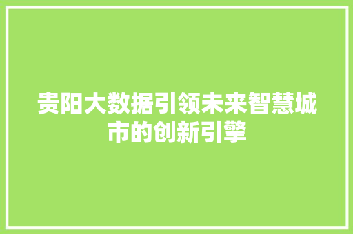 贵阳大数据引领未来智慧城市的创新引擎  第1张
