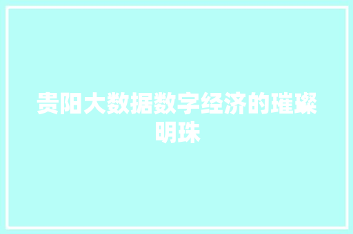 贵阳大数据数字经济的璀璨明珠  第1张
