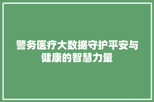 警务医疗大数据守护平安与健康的智慧力量  第1张