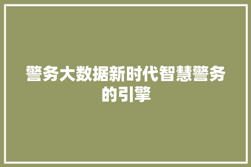 警务大数据新时代智慧警务的引擎  第1张