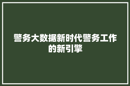 警务大数据新时代警务工作的新引擎  第1张