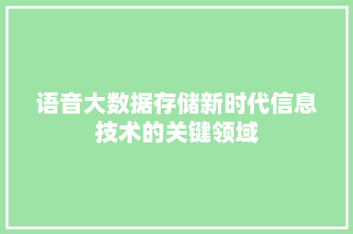 语音大数据存储新时代信息技术的关键领域  第1张