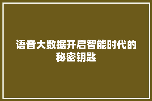 语音大数据开启智能时代的秘密钥匙