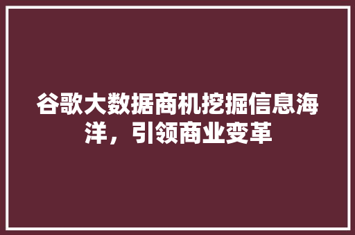 谷歌大数据商机挖掘信息海洋，引领商业变革  第1张