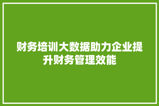 财务培训大数据助力企业提升财务管理效能