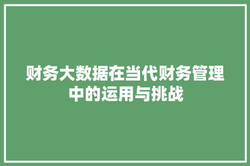 财务大数据在当代财务管理中的运用与挑战  第1张