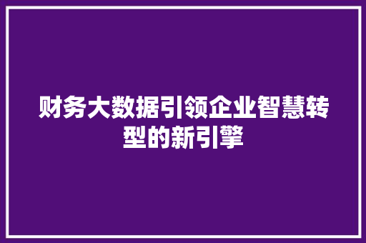 财务大数据引领企业智慧转型的新引擎  第1张