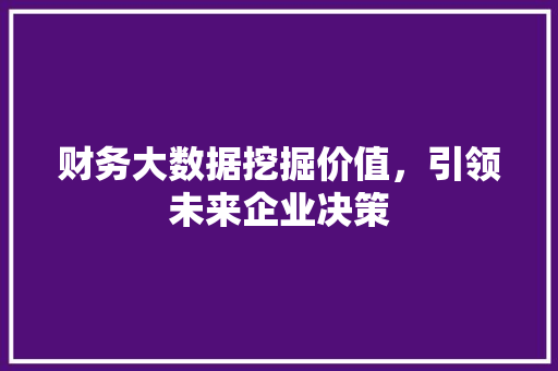 财务大数据挖掘价值，引领未来企业决策  第1张
