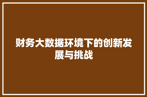 财务大数据环境下的创新发展与挑战  第1张