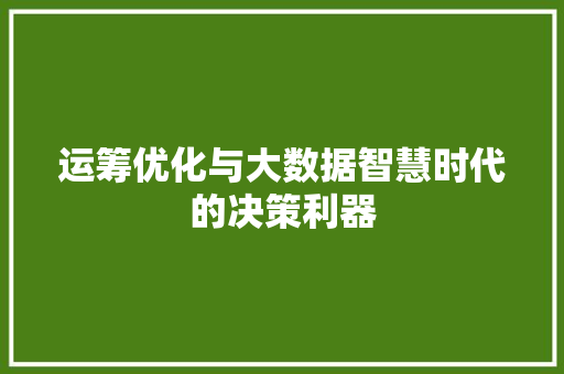 运筹优化与大数据智慧时代的决策利器