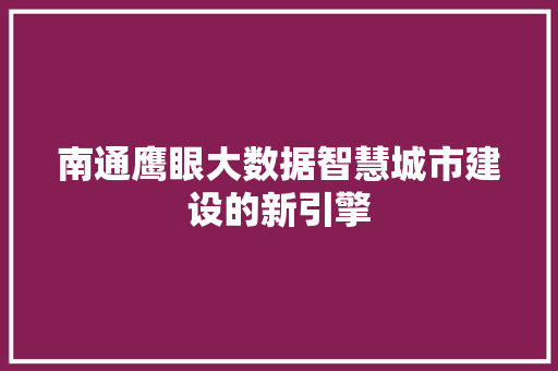 南通鹰眼大数据智慧城市建设的新引擎