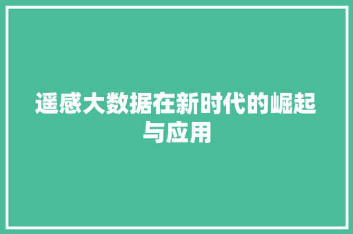 遥感大数据在新时代的崛起与应用  第1张