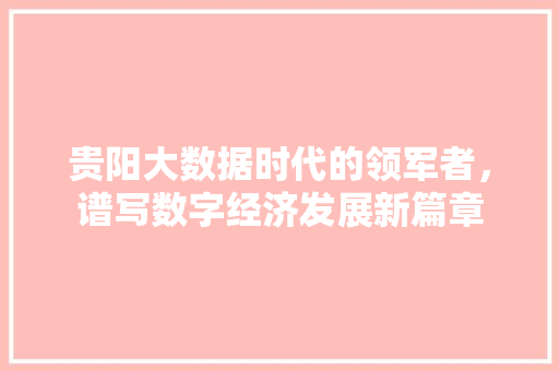贵阳大数据时代的领军者，谱写数字经济发展新篇章  第1张