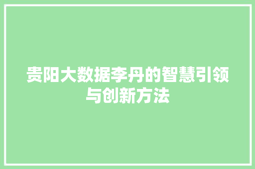 贵阳大数据李丹的智慧引领与创新方法