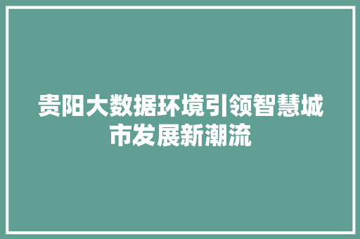 贵阳大数据环境引领智慧城市发展新潮流  第1张
