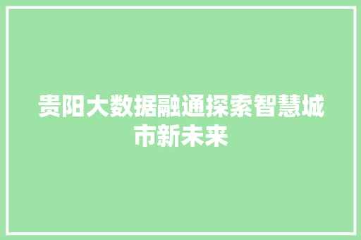 贵阳大数据融通探索智慧城市新未来  第1张