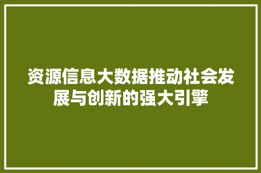 资源信息大数据推动社会发展与创新的强大引擎