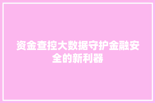 资金查控大数据守护金融安全的新利器