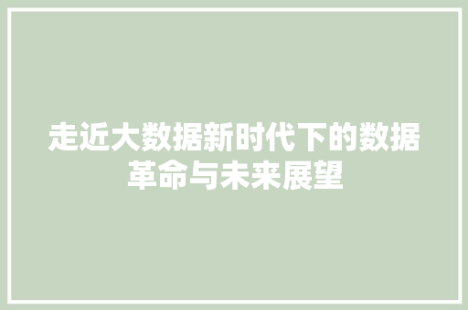 走近大数据新时代下的数据革命与未来展望  第1张