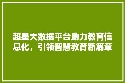 超星大数据平台助力教育信息化，引领智慧教育新篇章