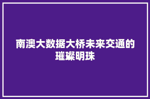 南澳大数据大桥未来交通的璀璨明珠