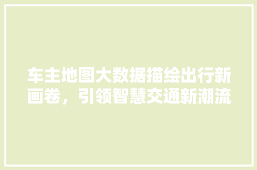 车主地图大数据描绘出行新画卷，引领智慧交通新潮流