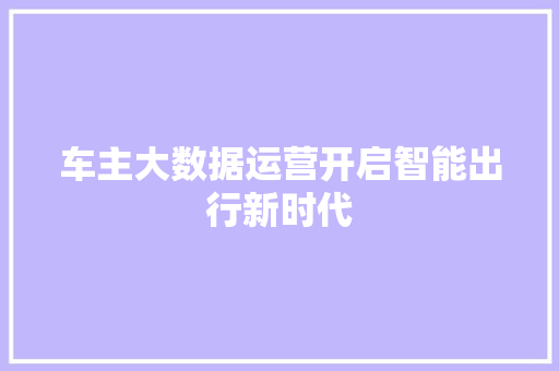 车主大数据运营开启智能出行新时代
